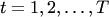$t=1,2,\dots,T$